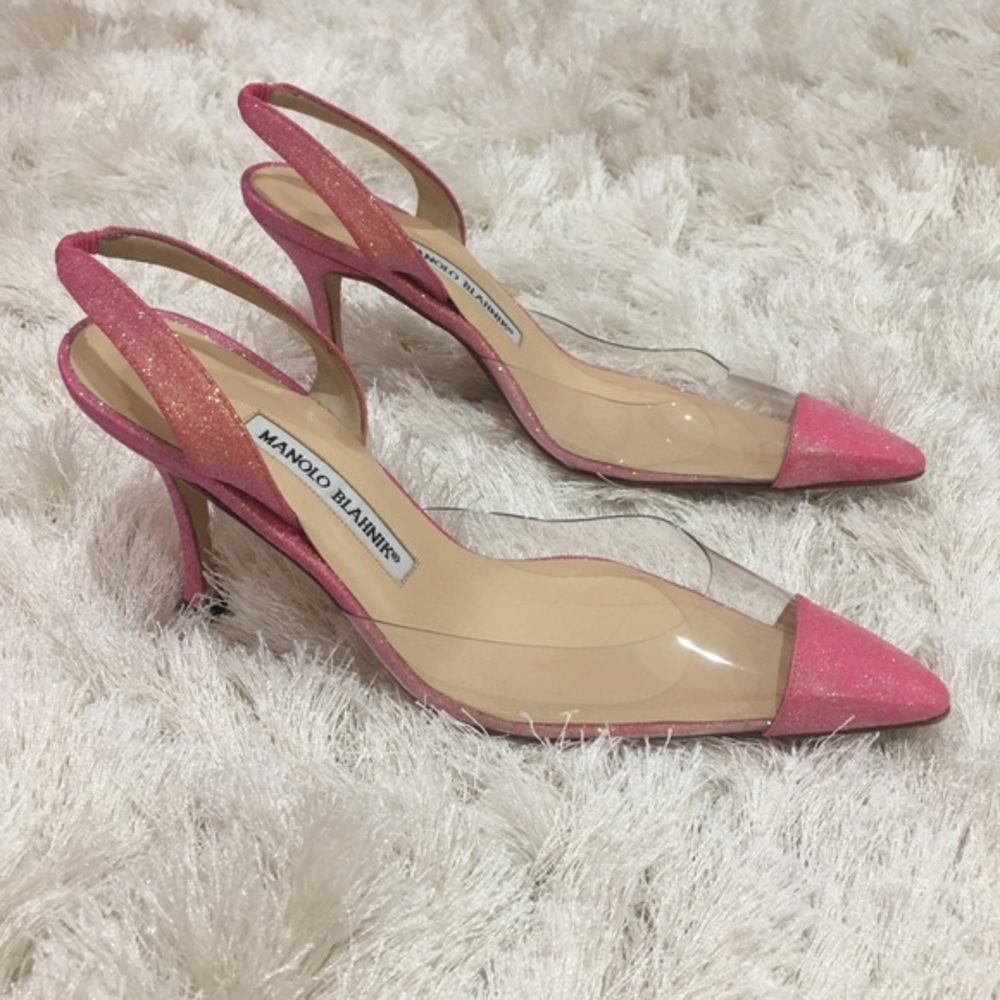 PINK SPARKLE Manolo Blahnik Slingback pumps